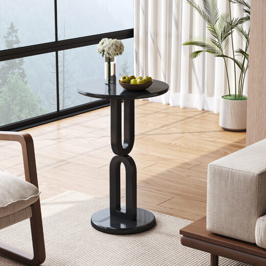 Wood Side Table with Sculptural Pedestal Base-#13