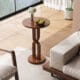 Wood Side Table with Sculptural Pedestal Base-#13