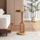 Wood Side Table with Sculptural Pedestal Base-#13
