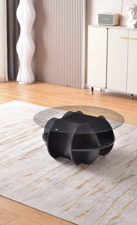 Glass Coffee Table Set with Black Base -#081