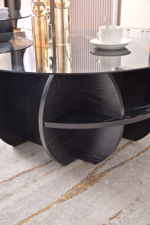 Glass Coffee Table Set with Black Base -#081