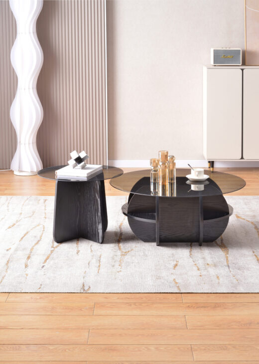 Glass Coffee Table Set with Black Base -#081