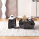Glass Coffee Table Set with Black Base -#081