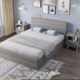 Modern Solid Wood Bed with Flat Headboard - Grey Finish