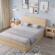 Modern Solid Wood Bed with Flat Headboard - Grey Finish