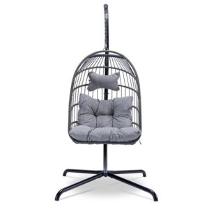 Foldable Rattan Hanging Chair with Stand