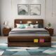 Modern Solid Wood Bed with Footboard Drawers