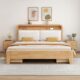 Modern Solid Wood Bed with Storage Headboard