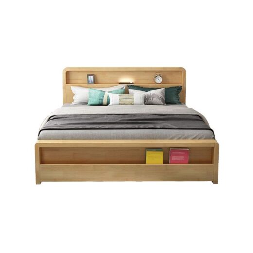 Modern Solid Wood Bed with Footboard Drawers
