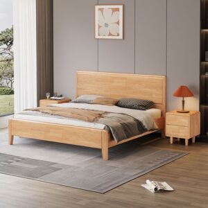 Modern Solid Wood Bed with Minimalist Headboard