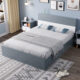 Modern Solid Wood Bed with Flat Headboard - Grey Finish